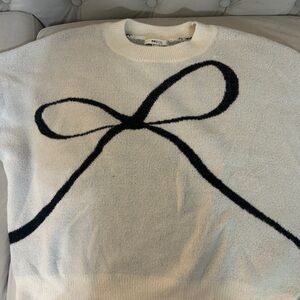 Chic White Sweater with Black Bow by RW & Co.